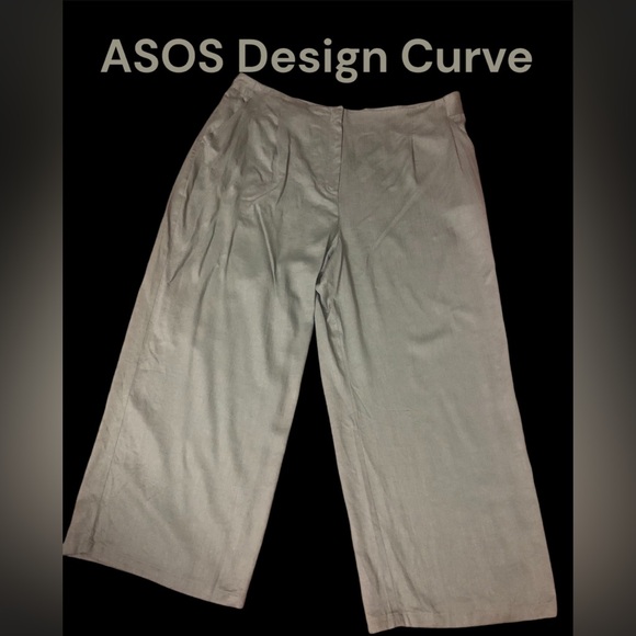 ASOS Design Curve Wide Leg Single Pleat Sage Green Pants 20 - Picture 1 of 6